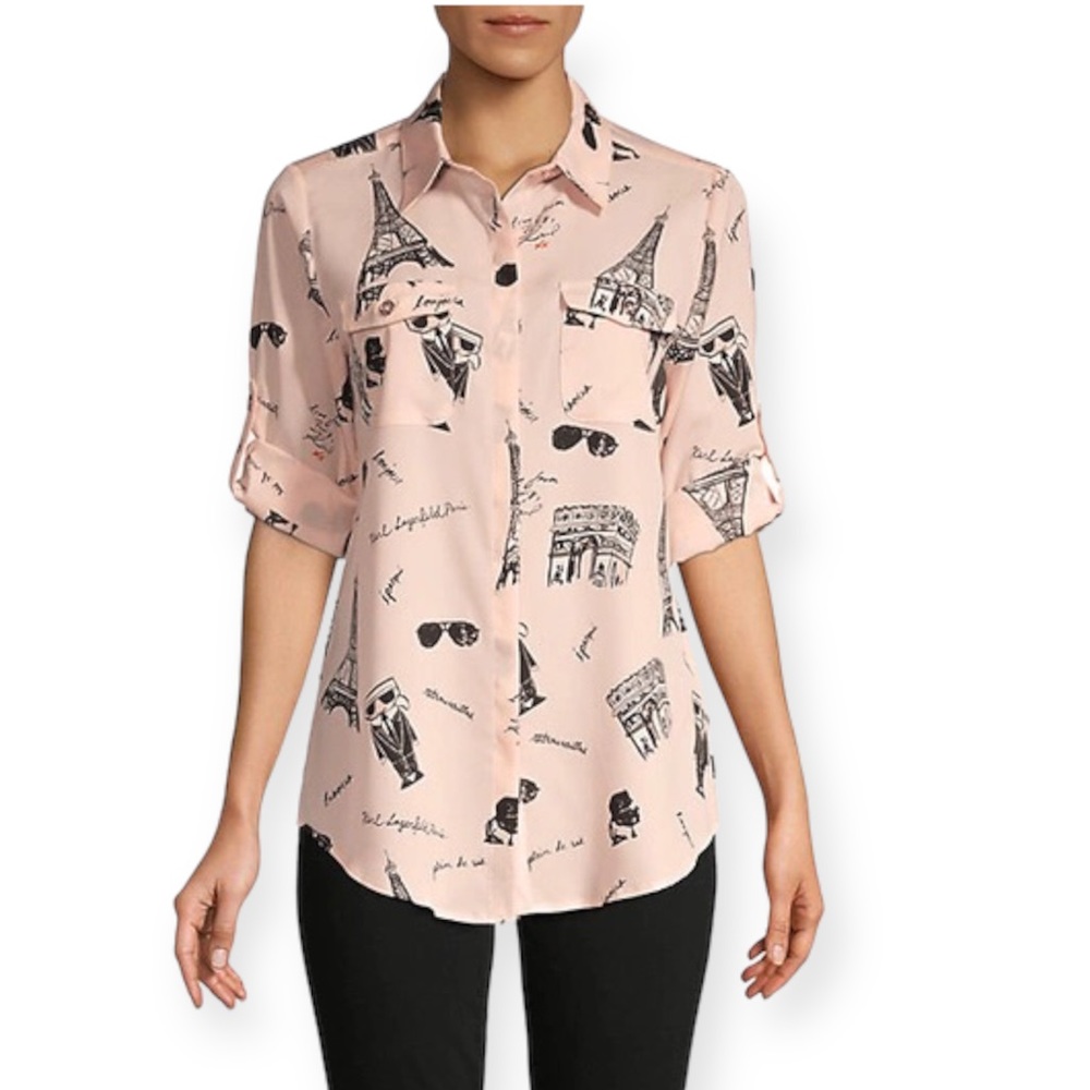 Karl Lagerfeld Pink Graphic Long Sleeve Top